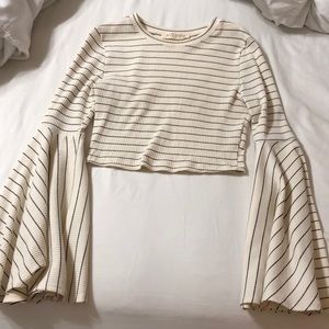 Audrey 3+1 Cropped Striped Bell sleeves top